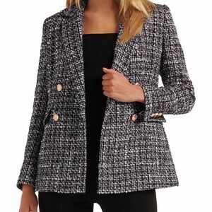 Elegant Black and White Tweed Blazer